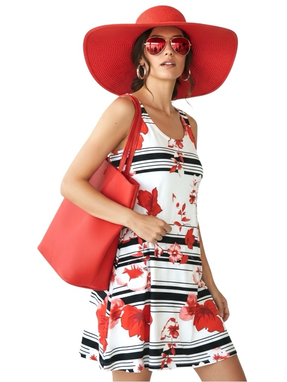 Tango Mango Dress Poinsettia Stripe Sleeveless Lightweight Pullover M NWOT